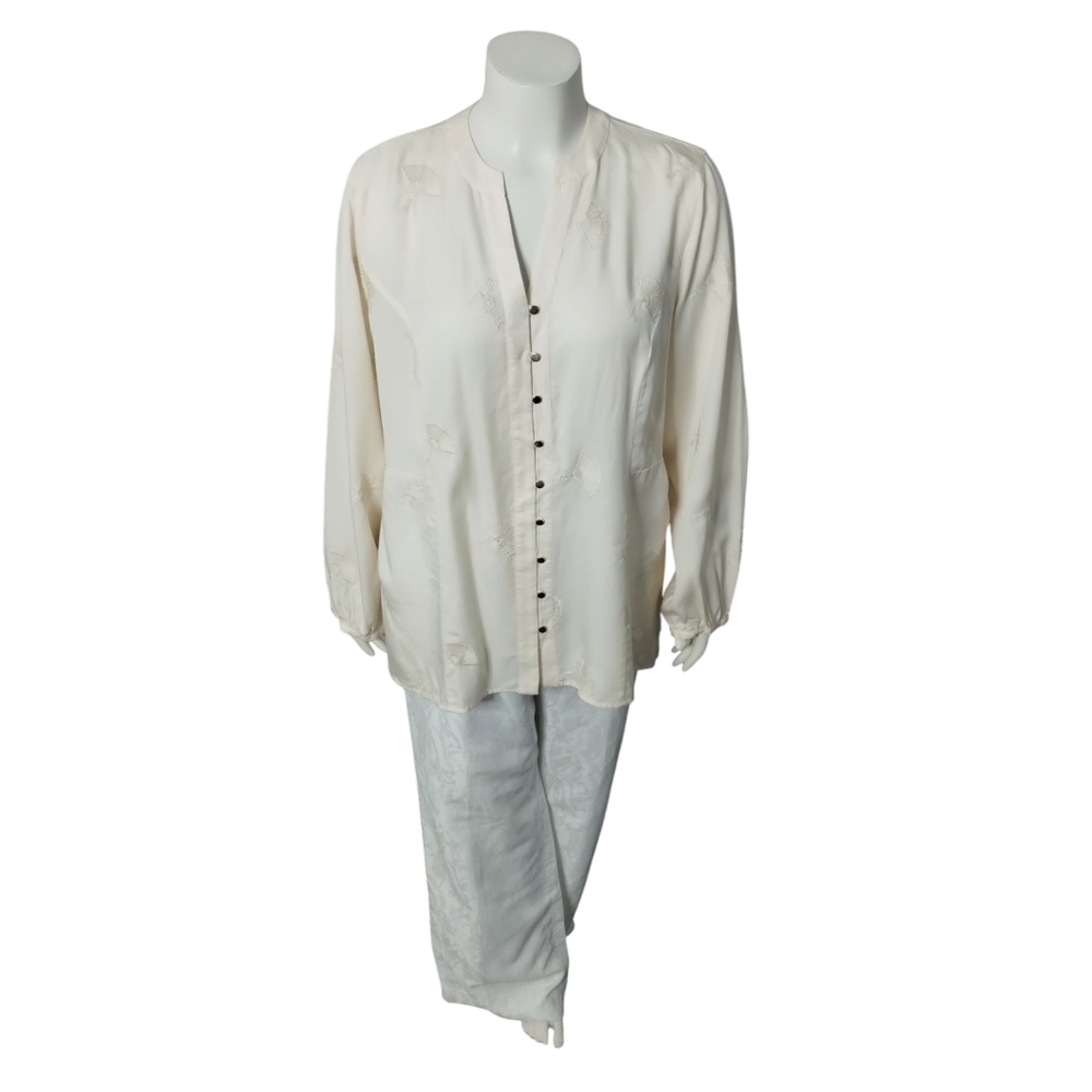 Soft Surroundings Women's Boho Beach Resortwear Embroidered‎ Fan Tencel Top 1X